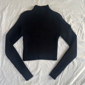 NWT Ribbed Mock Neck Cropped Long Sleeve Top | Black